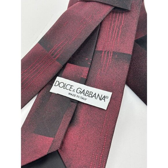 Dolce & Gabbana Made in Italy Men's Silk Neck Tie Maroon & Black 80s Abstract - Picture 4 of 5